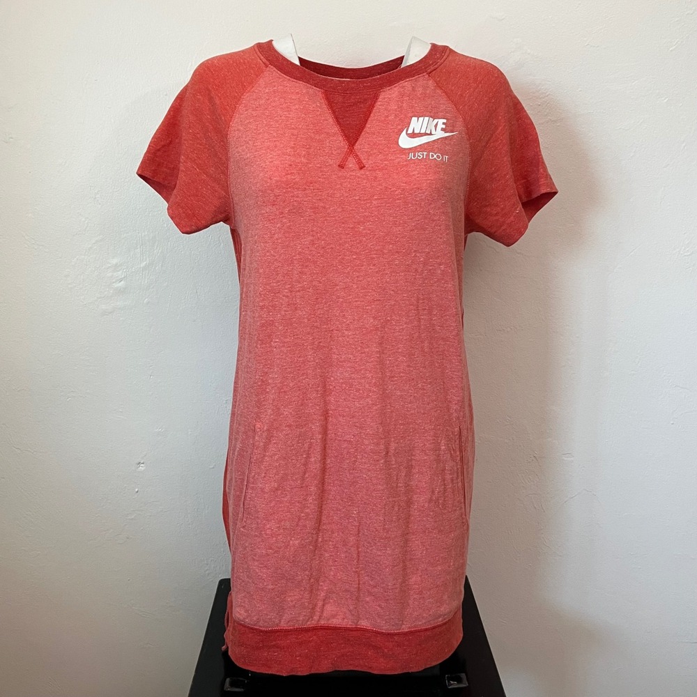 Nike Sportswear Womens Red Heather Just Do It T-Shirt Dress Size S Raglan Pocket